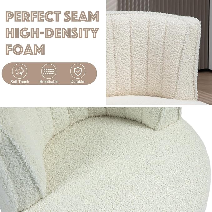 Swivel Barrel Chair White Teddy Modern Accent Chair Round Upholstered Comfy Side Chair Sherpa Chair with Gold Base for Nursery Living Room Bedroom Office Waiting Room Hotel White