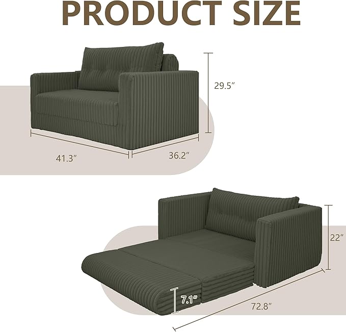 HABUTWAY Folding Sofa Bed 2 in 1 Convertible Sleeper Chair with Pillow Portable Fold Out Chair Bed with Armrest Comfy Floor Couch Lazy Sofa for Living Room Bedroom Dorm Home Office Green