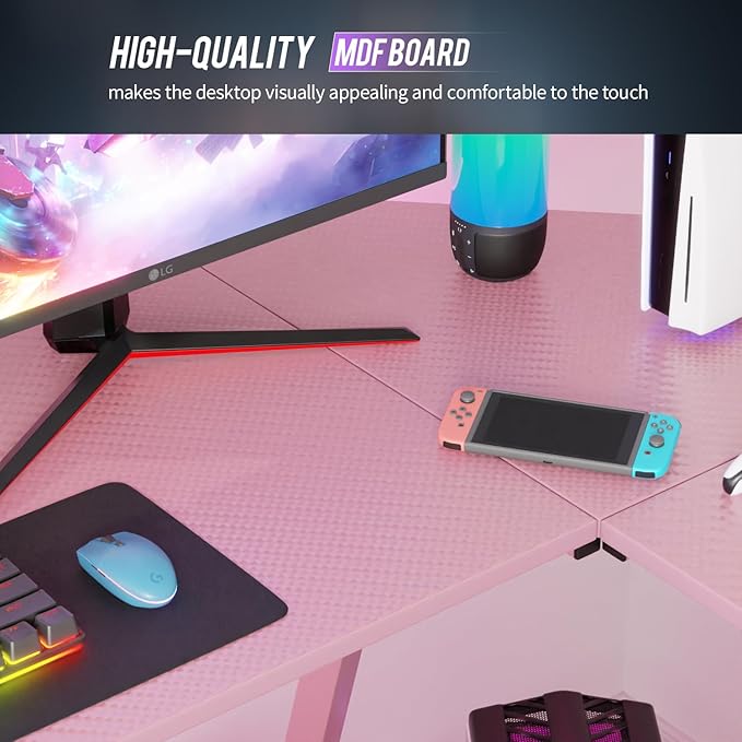 FDW L Shaped 51 Inch Gaming DeskCorner Computer DeskPC Gaming DeskWriting Workstation with Large Monitor Stand for Home OfficePink