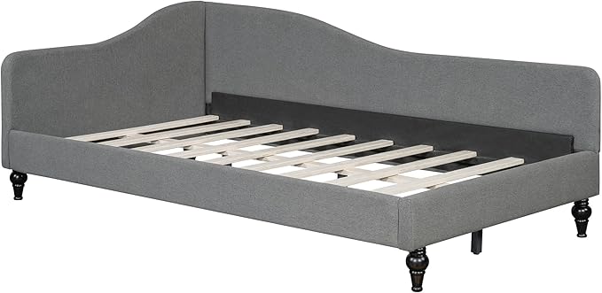 Merax Twin Size Bed Frame Daybed L-Shaped Linen Corner Sofa with Solid Wood Legs for Living Room &amp Guest Room No Box Spring Needed Grey