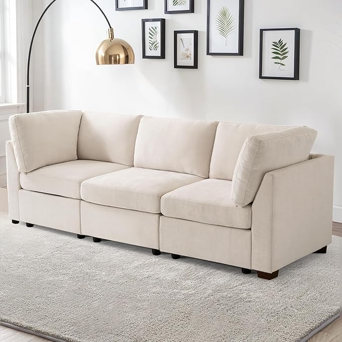 Oversized Modular Sectional Fabric Sofa Set Large L Shaped Mordern Sofa Couch Reversible Chaise Modular Sectional Couches 96 inch Width3 Seat Modular Sofas BeigeLinen