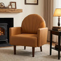 PU Accent Chairs for Living Room with High-Density Foam Cushion Mid-Century Single Sofa Armchair with Solid Wood Legs Upholstered Reading Chair for Bedroom Home Office (Shell Orange)