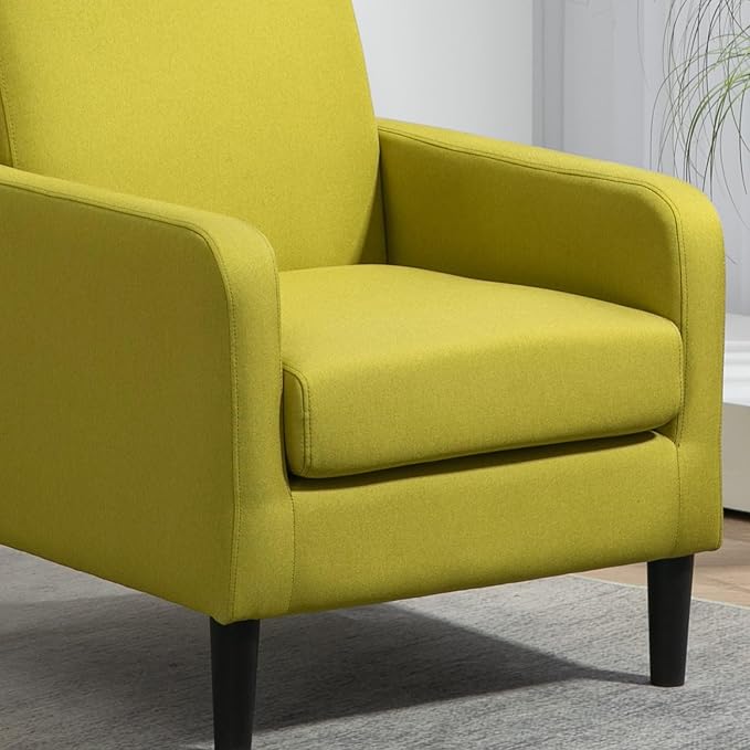 Minimalist Upholstered Armchair with Ergonomic Design Padded Seat &amp Curved Armrest Decorative Comfy Accent Chair Ideal for Living Room Bedroom Office Yellow Green