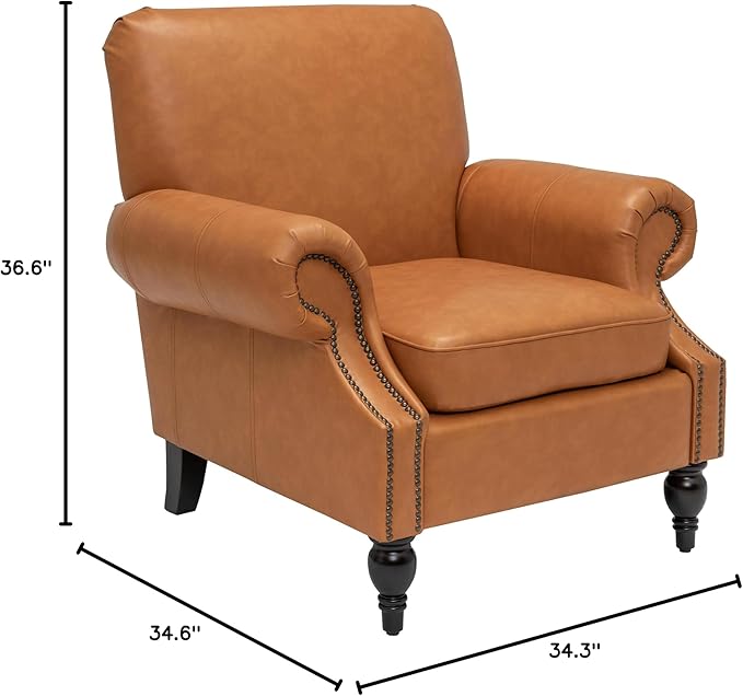 Accent Chair22.4 Seat Depth Living Room Chair36.6W*34.3D*34.6H Armchair with Roll Arms and Wood LegsSet of 2Faux Leather in Brown