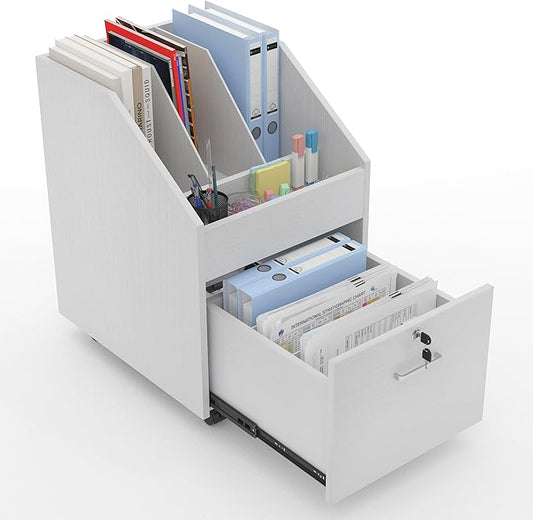 Mobile File Cabinet with LockUnder Desk Rolling File Cabinets for Home OfficeWood Filing Cabinet (White)