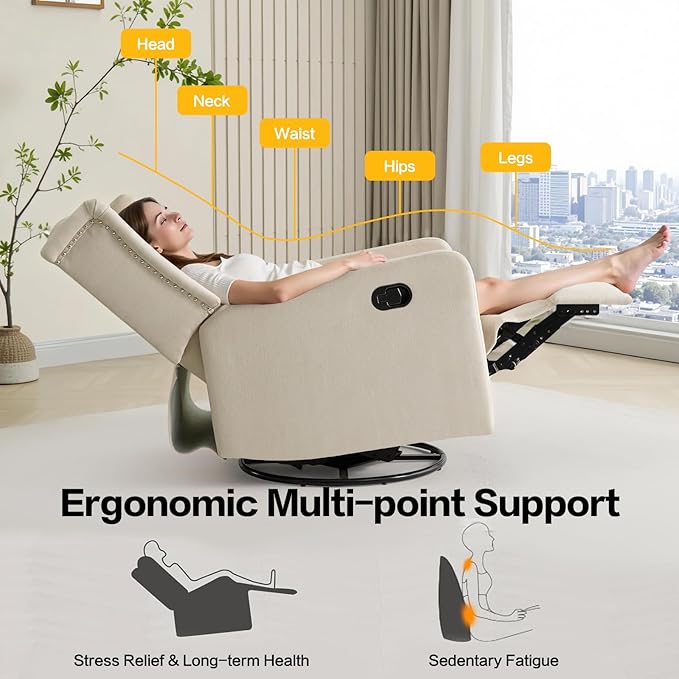 ABAKAN Swivel Rocker Recliner Chair 360 Degree Nursery Rocking Recliner Linen Glider Chair with Button Tufted Wingback Chair for Living Room BedroomAsh Beige