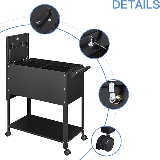 Yizosh Metal Rolling File Storage Cart with Wheels Mobile File Cabinet with Lock Filing Cabinet Organizer for Legal/A4 (Black)