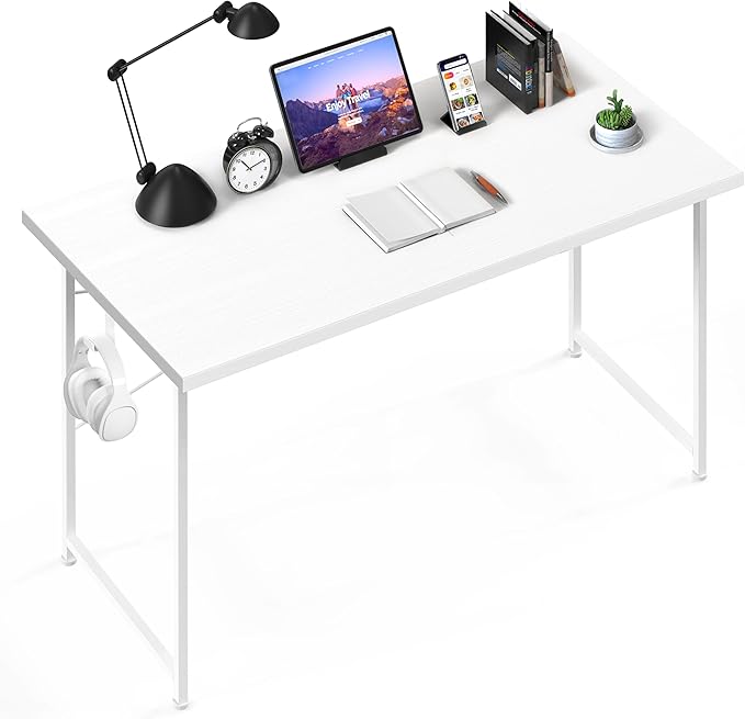 Small Space Writing Desk with Headphone Hooks Modern Simple Design Suitable for Study Home Office and Living Room