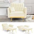 Velvet Accent Chair with Adjustable Backrest and Armrests Single Recliner Armchair with Ottoman and Golden Mental Legs for Living Room Bedroom and Waiting Room Beige