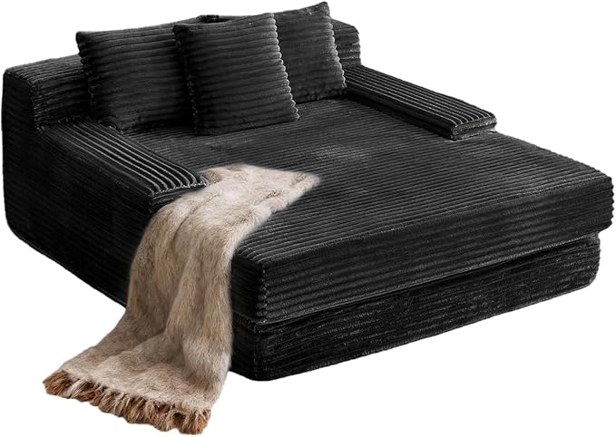 67 Oversized Chaise Lounge Indoor Corduroy Upholstered Sofa Bed Boneless Deep Seat Sleeper Couch Cloud Reading Chair for Living Room Apartment No Assembly Required(Black) (Black)