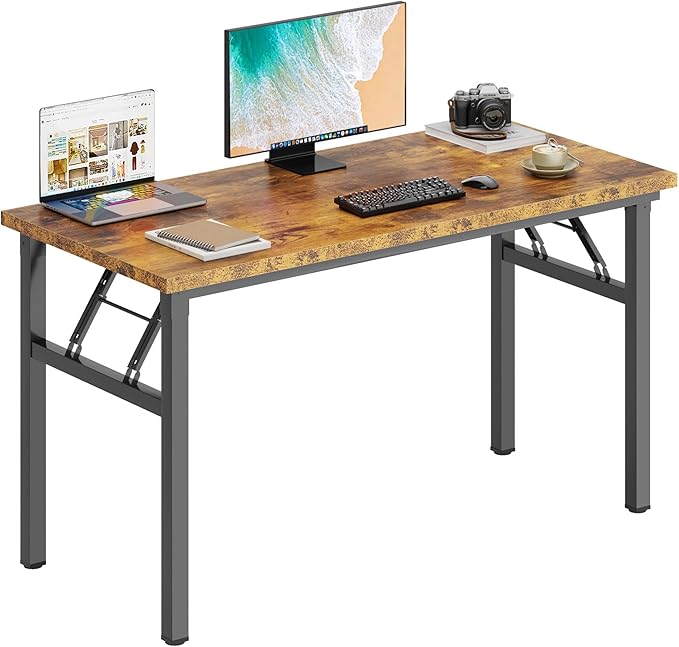 DlandHome Folding Table Computer Desk Workstation Table Conference Table Home Office Desk Fully Assembled (47 Inches Retro)