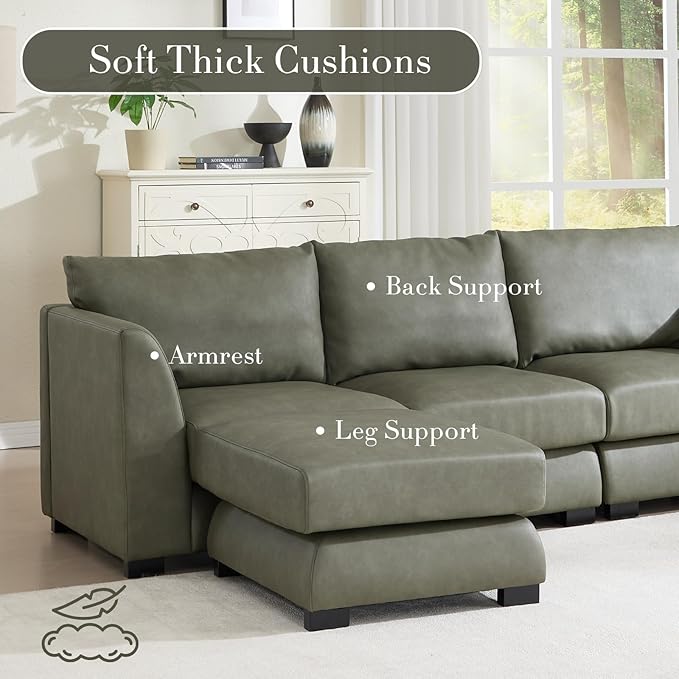 HEAH-YO 91 Inch Modular Sectional Sofa 3-Seater Sectional Couch with High Density Foam Comfy Cloud Couch for Living Room PU Green