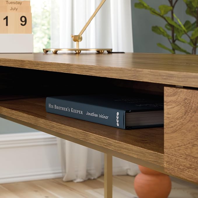Sauder International Lux L-Shaped Desk Sindoori Mango Finish