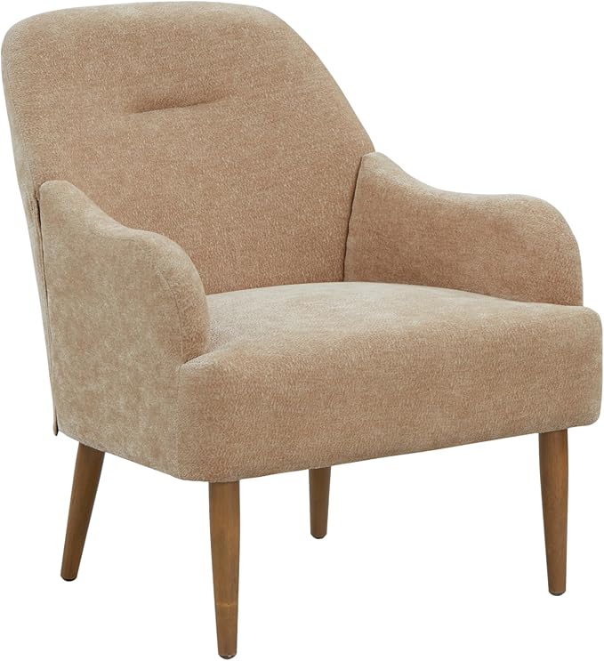 Chenille Armchair Modern Style Accent Chair with Wood Legs Comfy Design for Living Room Bedroom OfficeBeige