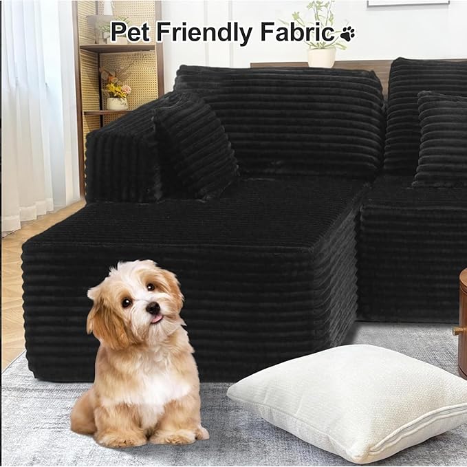 132 U Shaped Couch Oversized Modular Sectional Sofa with Chaise Corduroy U Shaped Couch with Deep Seat Boneless Couches for Living Room No Assembly Required Horizontal Striped Black
