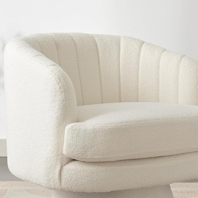 ANJ Swivel Accent Chair Modern Cozy Lambswool Accent Chair Comfy Round Armchiars 360 Degree Swivel Barrel Chairs for Living Room Bedroom Office Beige