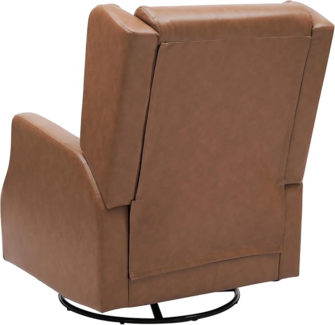 Flash Furniture Omma Swivel Glider Rocking Recliner Manual Wingback Recliner with 360 Degree Swivel for Living Room Bedroom or Nursery Cognac LeatherSoft