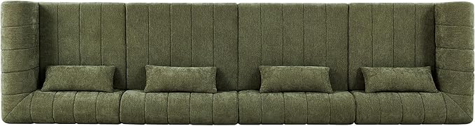 145.5 Inch Modular Full-Compressed Sectional SofaBeige Polyester Upholstered Modular Sofa with 4 PiecesCompressed Sponge Modular Couch for Living Room (Green#81)