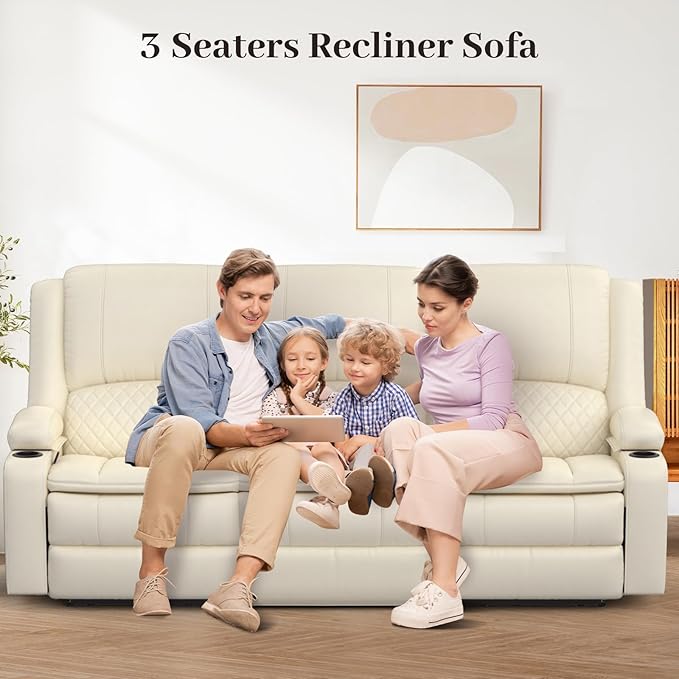 3-Seater Recliner Sofa Manual Reclining Couch with Multi-Functional Middle Seat Reclining Sofa for Living Room with Hidden Storage Space Cup Holders and Removable Console