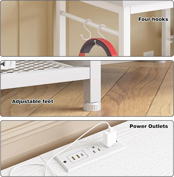 YGEOMER Entertainment Center for 55 inch TVs TV Stand with Power Outlet and Open Storage Shelves TV Media Console Table for Living Room and Bedroom White