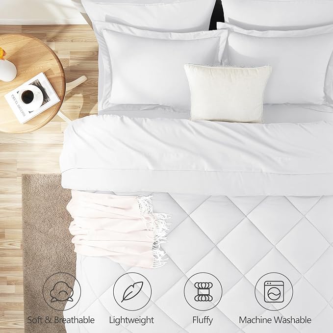 CozyLux King Size Comforter Set White - 7 Pieces Bed in a Bag King Luxury Soft Bed Set for All Seasons Bedding Set with Down Alternative Comforter Sheets Pillowcases &amp Shams