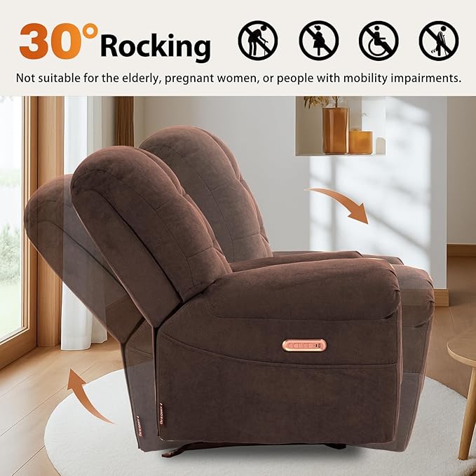 EONIX Mordern Massage Rocker Recliner Chair Dual Motor Power Rocking Recliners for Small Spaces Lazy Boy Recliner Chair with Heat and Massage for Living Room Bedroom Study Coffee