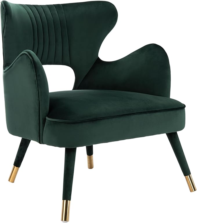 Safavieh Home Blair Retro Glam Forest Green Velvet and Gold Wingback Accent Chair