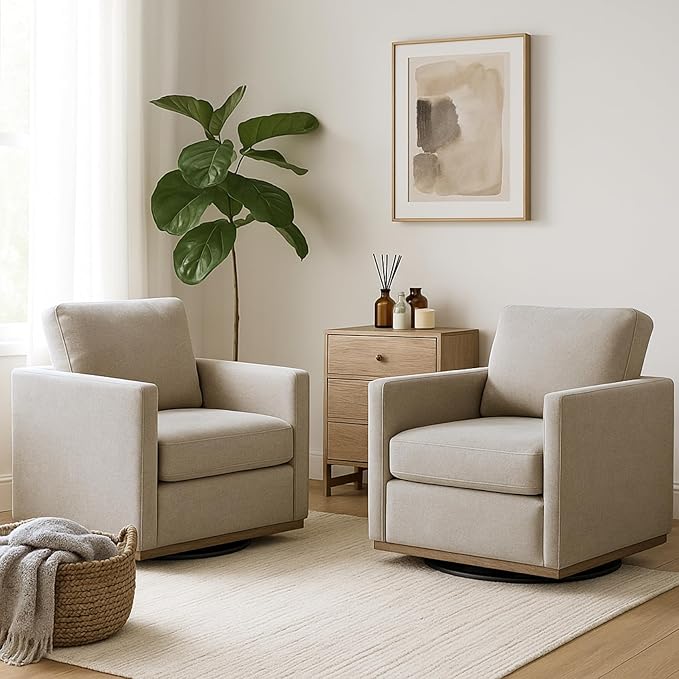 Chenille Swivel Chair 30.7 W Modern Accent Upholstered Chair Single Sofa Armchair for Office Living Room Bedroom Taupe.