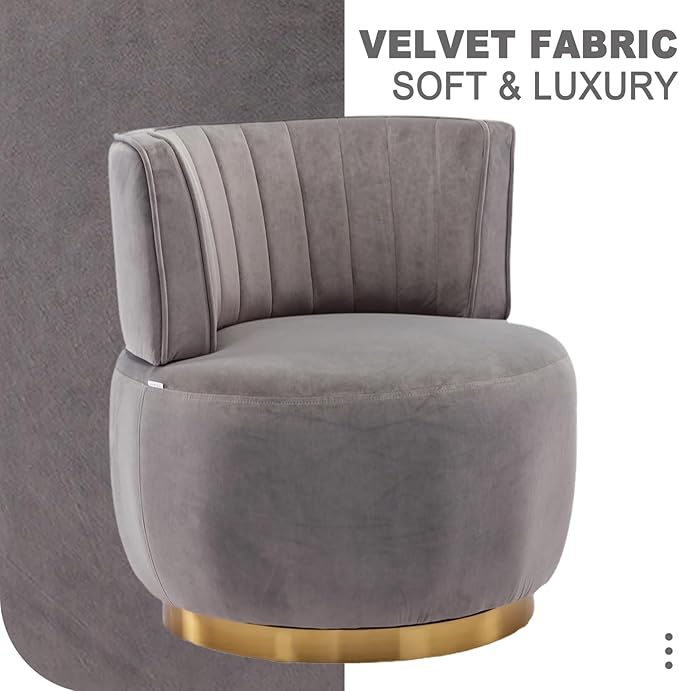 Luxyhome Swivel Barrel ChairMid Century Modern Accent ChairFluffy Velvet Upholstered Comfy ArmchairRound Sherpa Chair with Gold Base for NurseryLiving RoomBedroomOfficeWaiting Room Grey
