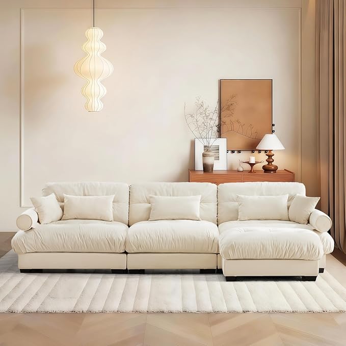 SoarFlash SorFlash Sectional Sofas Couches for Living Room L Shaped Couch Sofa Set Small Couches for Small Spaces Apartment with Movable Ottoman Beige