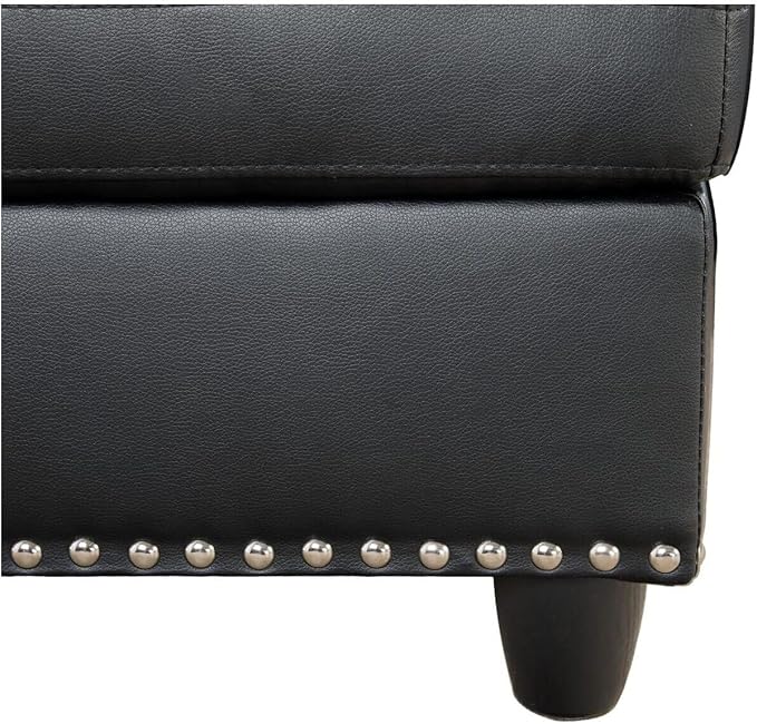 Sophisticated Simplicity Sectional Sofa with Ottoman Living Room Set Left Facing Chaise 2 Cup Holders 2 Throw Pillows Tufted Back and Seat - 99.5 D x 67 W x 32 H Black