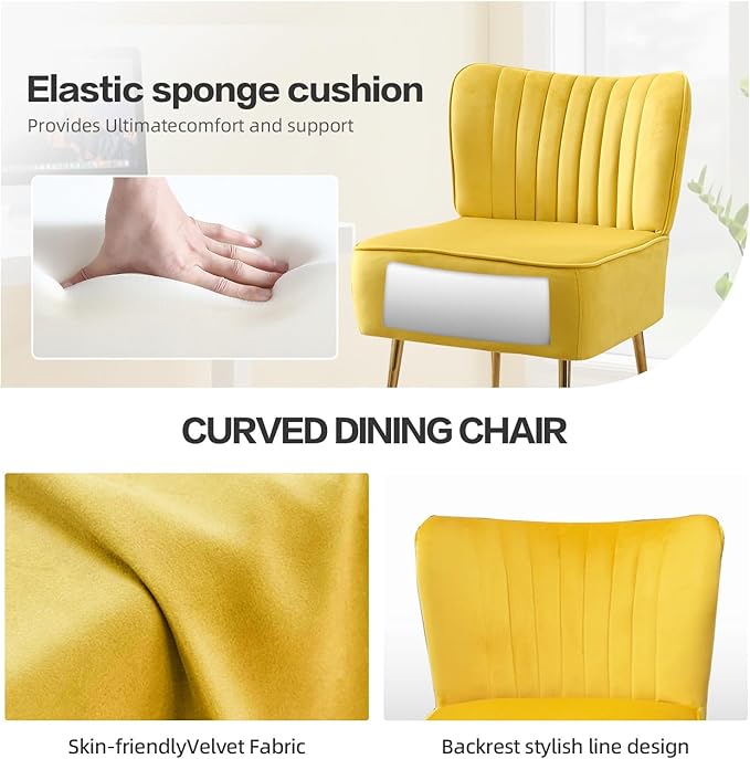 Velvet Accent Chairs Set of 6Modern Armless Living Room ChairsUpholstered Wingback Sliper Chair Single Sofa Chair with Golden LegsSmall Corner Chair for BedroomGuest RoomYellow