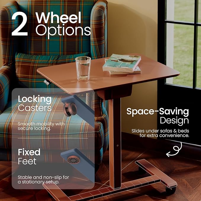 TopJob ANYDESK FOLD Mobile Standing Desk Portable with Lockable Wheels Foldable Stand Desk Rolling Computer Workstations Used for Home Couch Side Table Bedside Table in Bed Room Kitchen