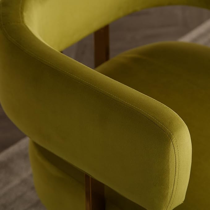 Modern Barrel Accent Chair Living Room Side Chair with Golden Metal Legs Soft Velvet Upholstered Reading Armchair for Bedroom/Reception Room/Lounge/Office Olive