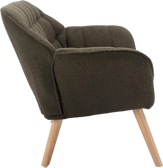 48 Small Loveseat Sofa Modern Sherpa Mini Sofa Couch 2-Seater Fluffy Love Seat with Quilting Backs and Wood Legs for Living Room Bedroom and Small Space Green