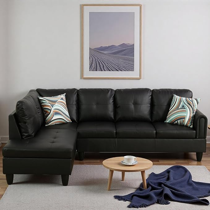 L Shape Sectional Couch with Chaise 97 Inch Modular Sofa with Ergonomic Reclined Backrest Sectional Couches for Living Room High-Density Foam for Office and Small Apartment Black