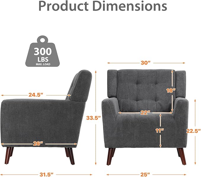 Dining Room ChairLiving Room Armless Chair Modern Design Fabric Armless Contemporary Accent Dining Chairs Sofa with Solid Wood Legs (Lava Gray)