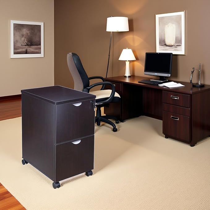 Mocha Mobile Pedestal Compact Storage Solution with Lockable Drawers Sleek File Cabinet Rolling Organizer for Home Desk Workstation Smooth Gliding Utility Drawer Office Supply Organizer