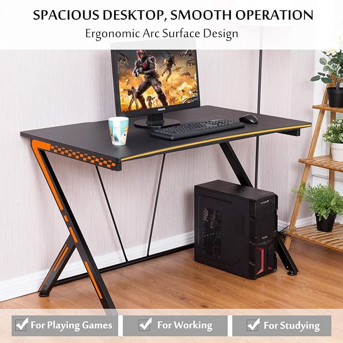 POWERSTONE Gaming Desk 46” Gaming Computer Desk - Racing Style PC Gamer Desk Large Office Writing Workstation Black Home Table