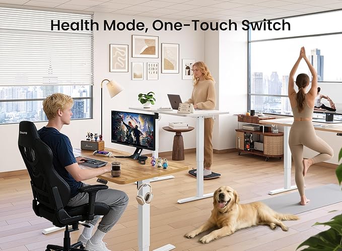 BANTI 55 × 28 Inches Standing Desk Ergonomic Electric Height Adjustable Sit and Stand Up Computer Desk with a Deeper Desktop White Frame/Light Rustic Top
