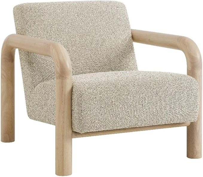 Modway Sereno Modern Boucle Fabric Accent Chair in Marble Oak with Rounded Wood Armrests – Upholstered Lounge Chair for Living Room or Bedroom
