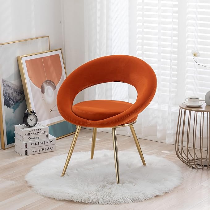 Orange Velvet Modern Accent/Conversation Lounge Chair with Gold Plated Legs Unique AppearanceSuitable for Office Lounge Living Room