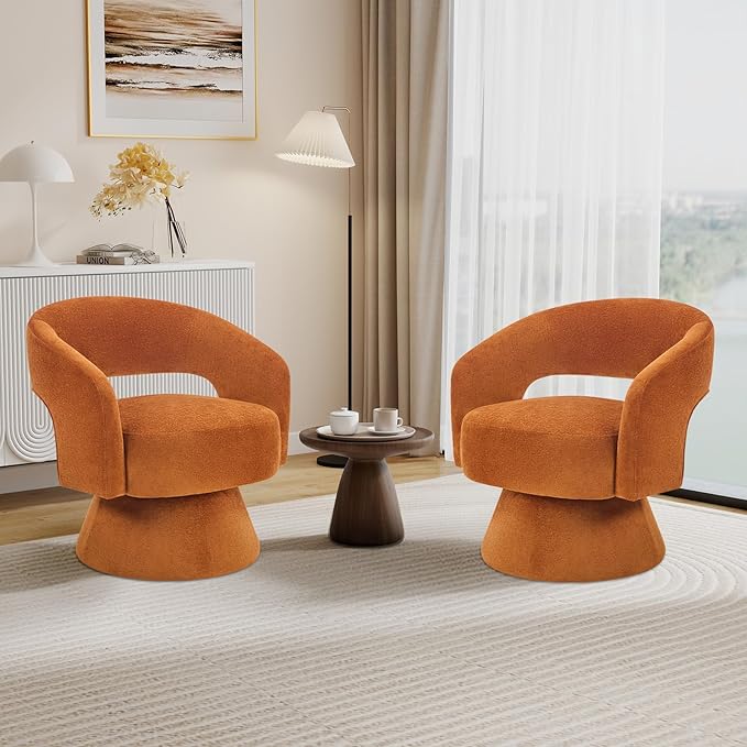 Bonzy Home Swivel Barrel Chair Velvet Accent Armchair 360 Degree Swivel Club Chair for Living Room Bedroom Reception Room 1 Pack Orange
