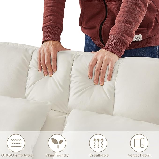 3 in 1 Convertible Sleeper Sofa Couch with Pull Out Bed55 Velvet Upholstered Futon Sofa BedModern Loveseat Sleeper Chaise with Adjustable Backrest for Living Room Guest Room Apartment(White)