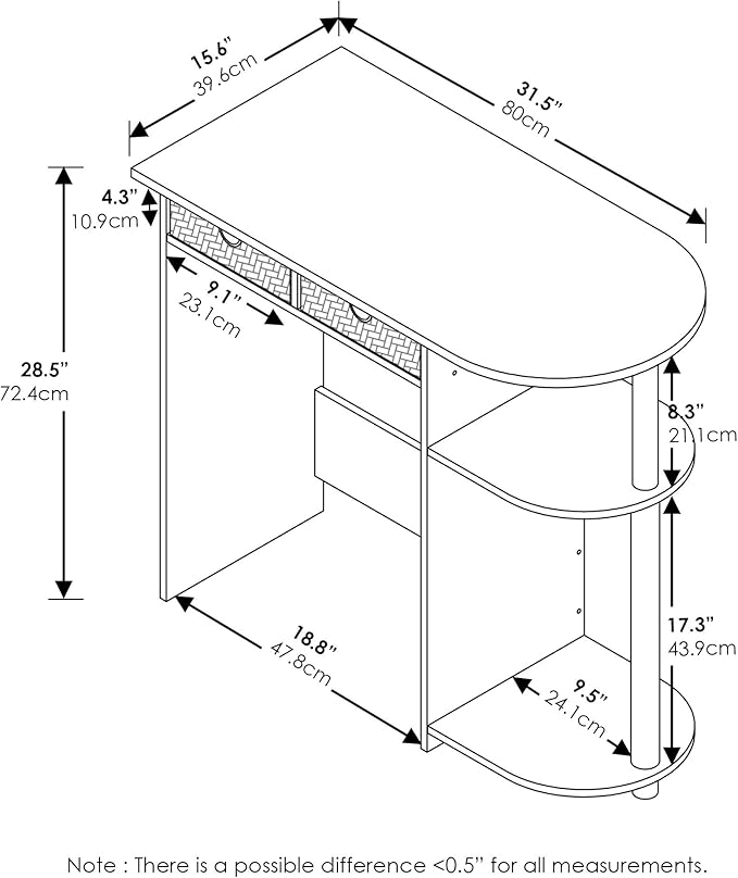 Furinno GO GREEN Desk 31.5 Wide Gaming Desk with 2 Side Shelves and Storage Bins Computer Desk Office Desk for Home Office Study Room Dorm Bedroom Beech