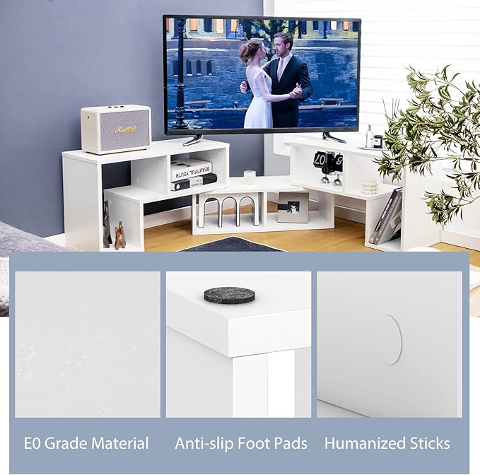 Tangkula 3 Pieces Console TV Stand Free-Combination Entertainment Center for 50 55 60 65 Inch TV Minimalist Modern TV Media Stand DIY Open Storage Bookcase Shelf for Living Room (White)