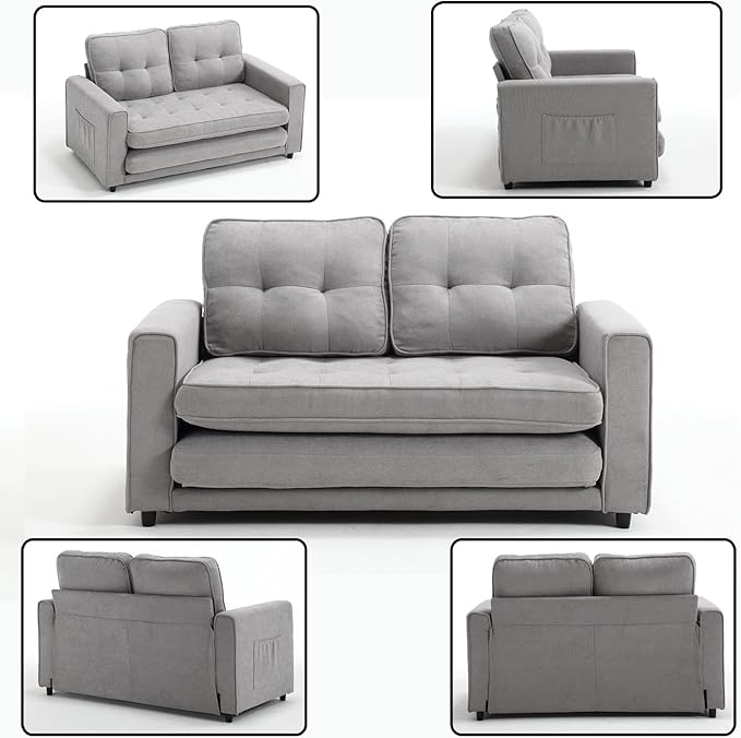 Folding Futon Sleeper Sofa with Pull Out Couch BedModern Velvet Loveseat Sleeper Convertible to Full Size Floor Couches Bed for Living Room Bedroom Small Space (Gray)