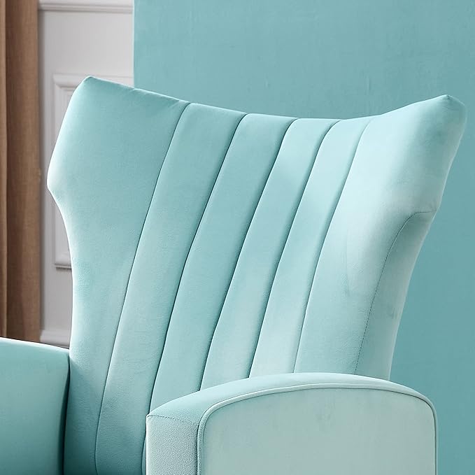 Modern Velvet Accent Chair with Arms Wingback Reading Chair with Gold Metal Legs Comfy Upholstered Single Leisure Sofa for Living Room Bedroom Club(Velvet+Blue)