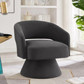GDFStudio Swivel Barrel Chair Accent Arm Chair for Living Room Upholstered Velvet Round Reading Armchair Modern 360 Degree Comfy Swivel Chair with Open Backrest for Bedroom Office Dark Gray