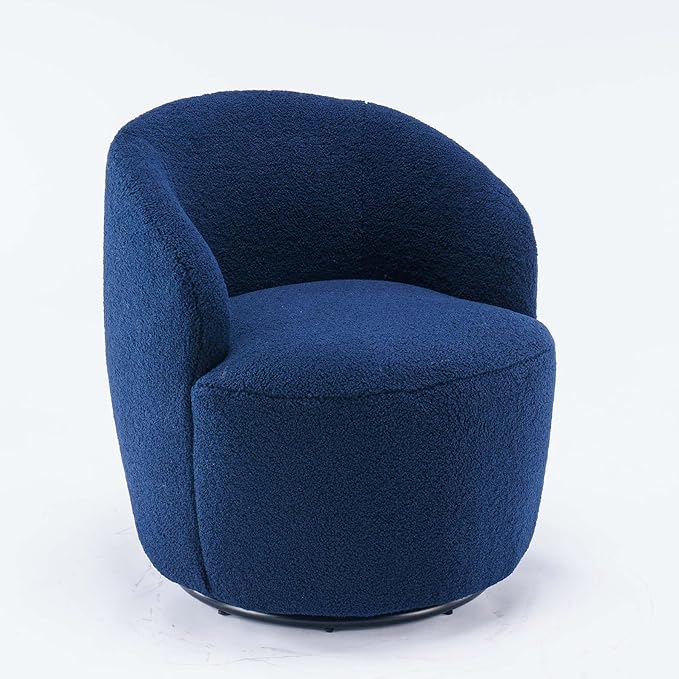 Swivel Barrel Chair with Foam FilledSwivel Accent ChairComfy Backrest Teddy Round Swivel Chair for Living Room (Dark Blue)